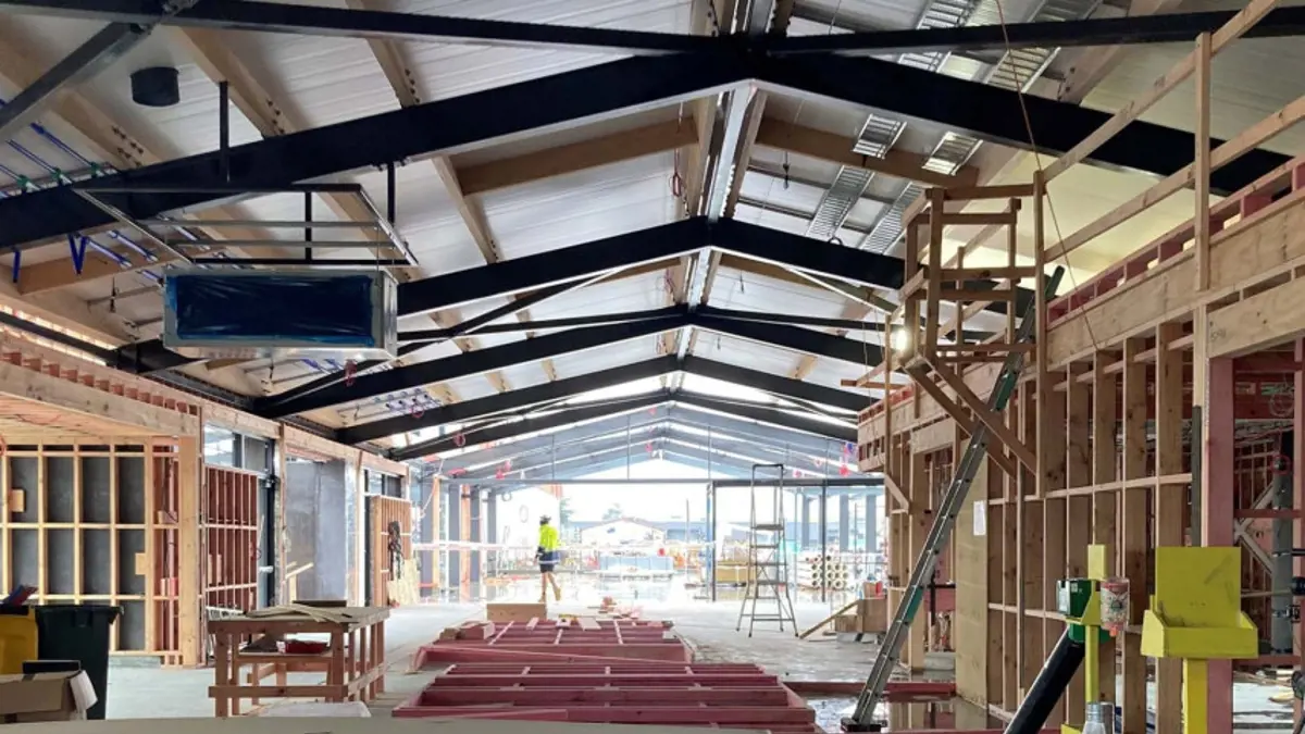 Construction phase of the Matatiki Hornby Recreation and Sport Centre.