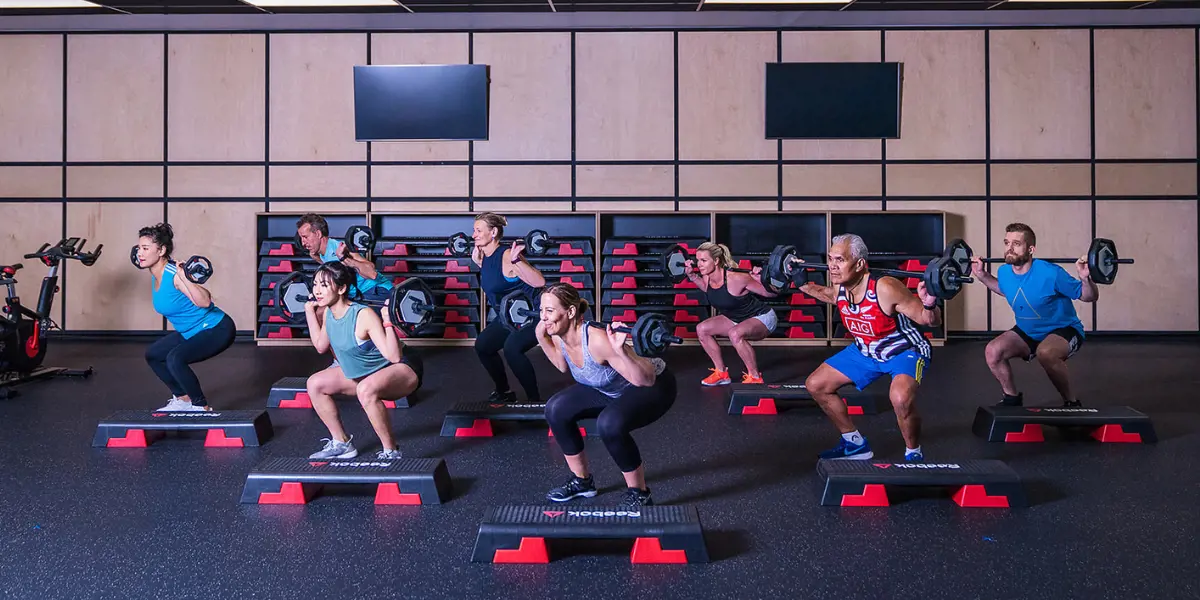 A group of men and women participating in a Strength Zone class at Christchurch Recreation and Sport.